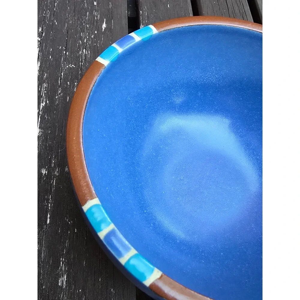 Vintage Dansk Mesa Sky‎ Blue Ceramic Bowl with Brown Edge -5in